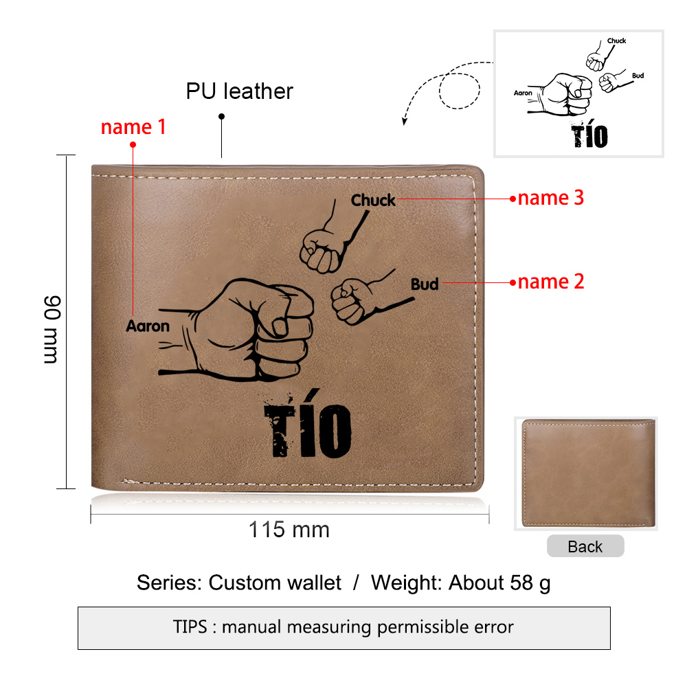 A mi tío-Cartera 2-5 nombres y foto personalizados billetera clásica puño a puño -Jessemade ES