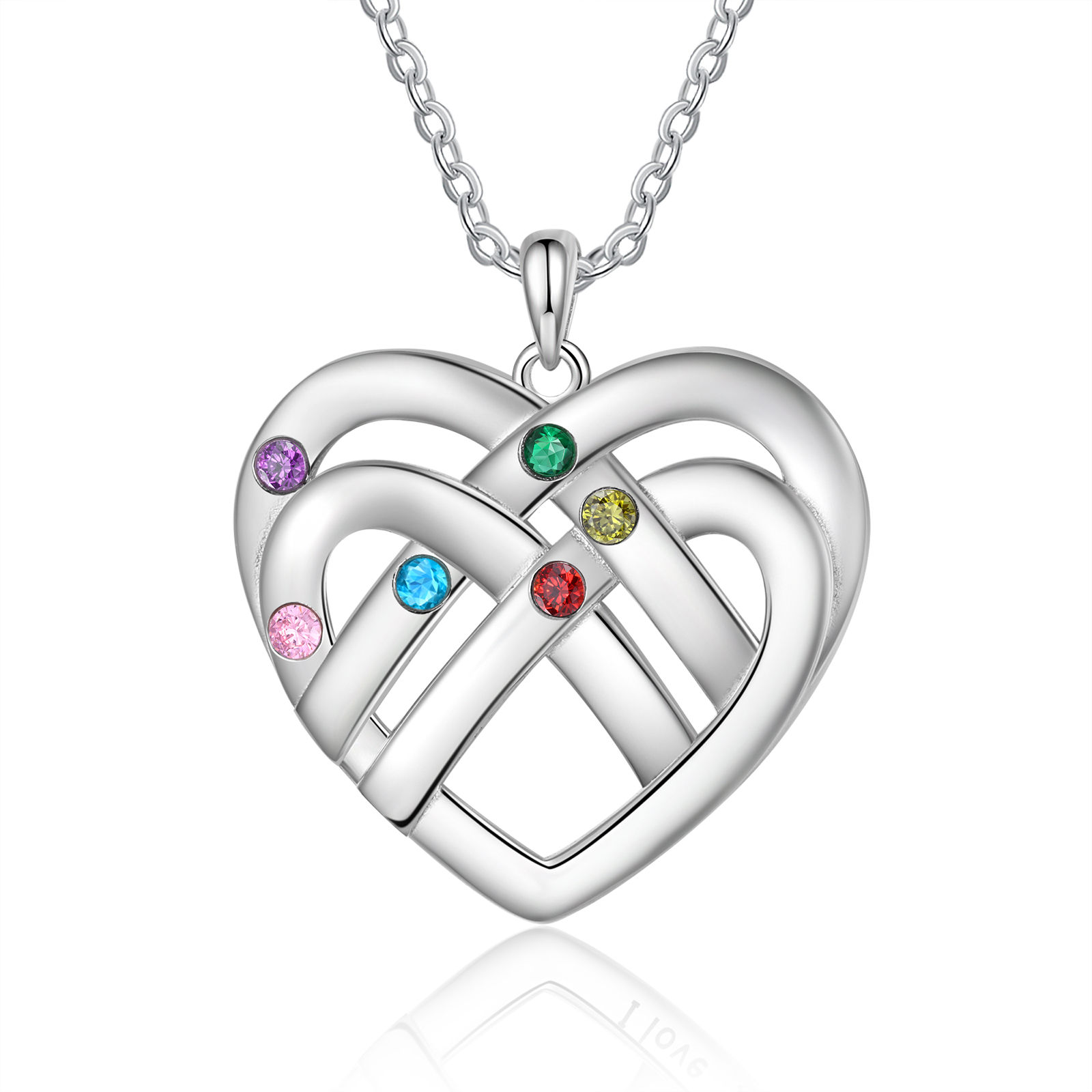 Collar de corazón con 6 nombres y piedras de nacimiento personalizados con texto-Jessemade ES