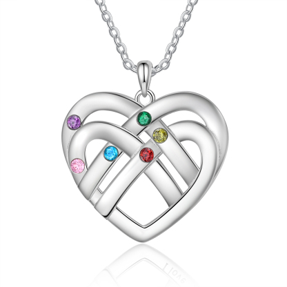 Collar de corazón con 6 nombres y piedras de nacimiento personalizados con texto-Jessemade ES