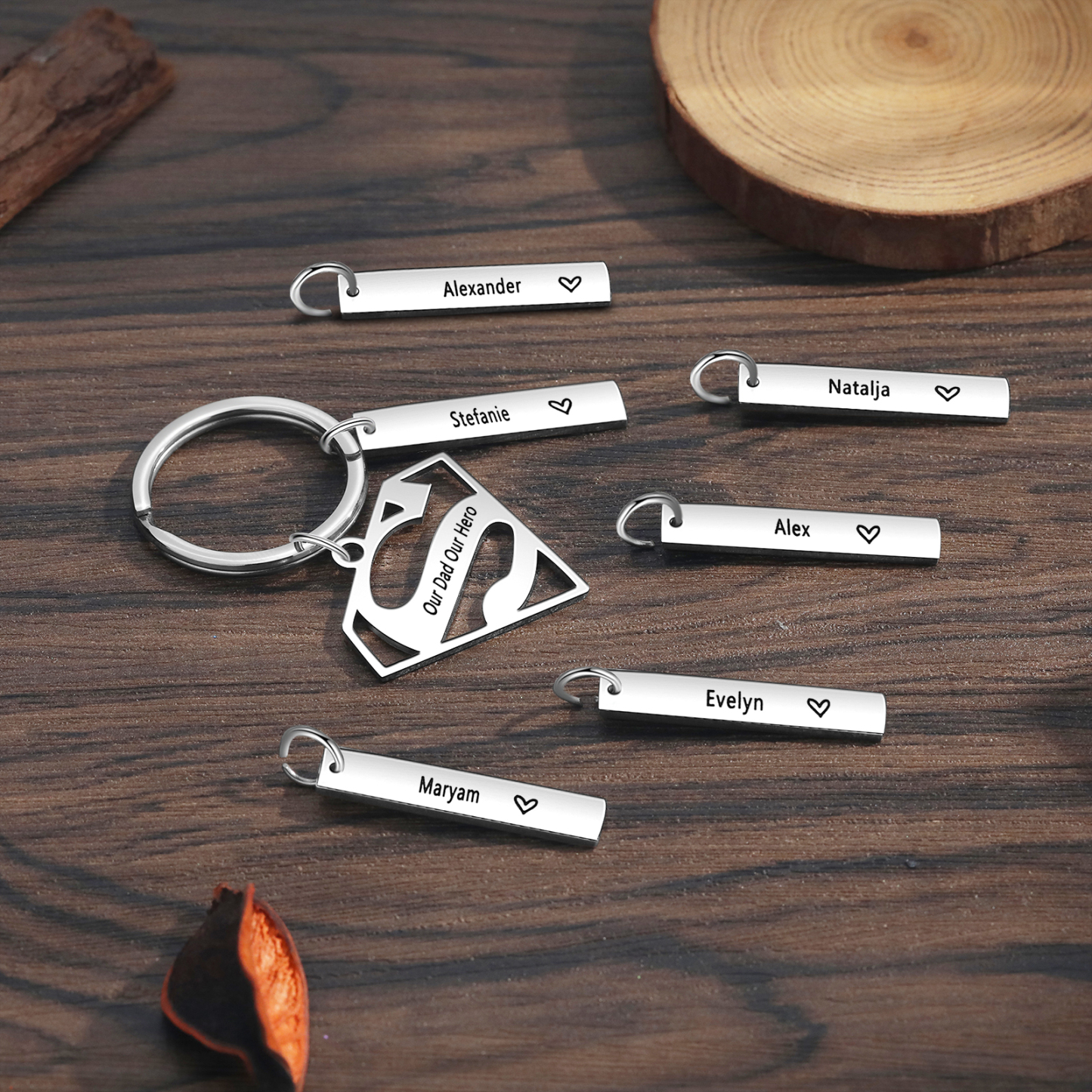 A mi papá - Llavero Superman con 2 nombres personalizados con texto-Jessemade ES