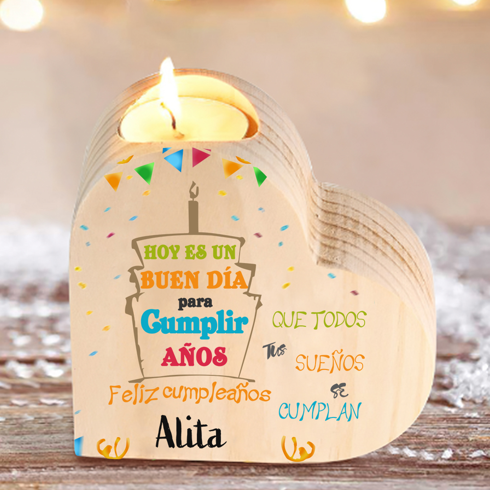 Cumpleaños-Candelero en forma de corazón con nombre personalizado-Jessemade ES