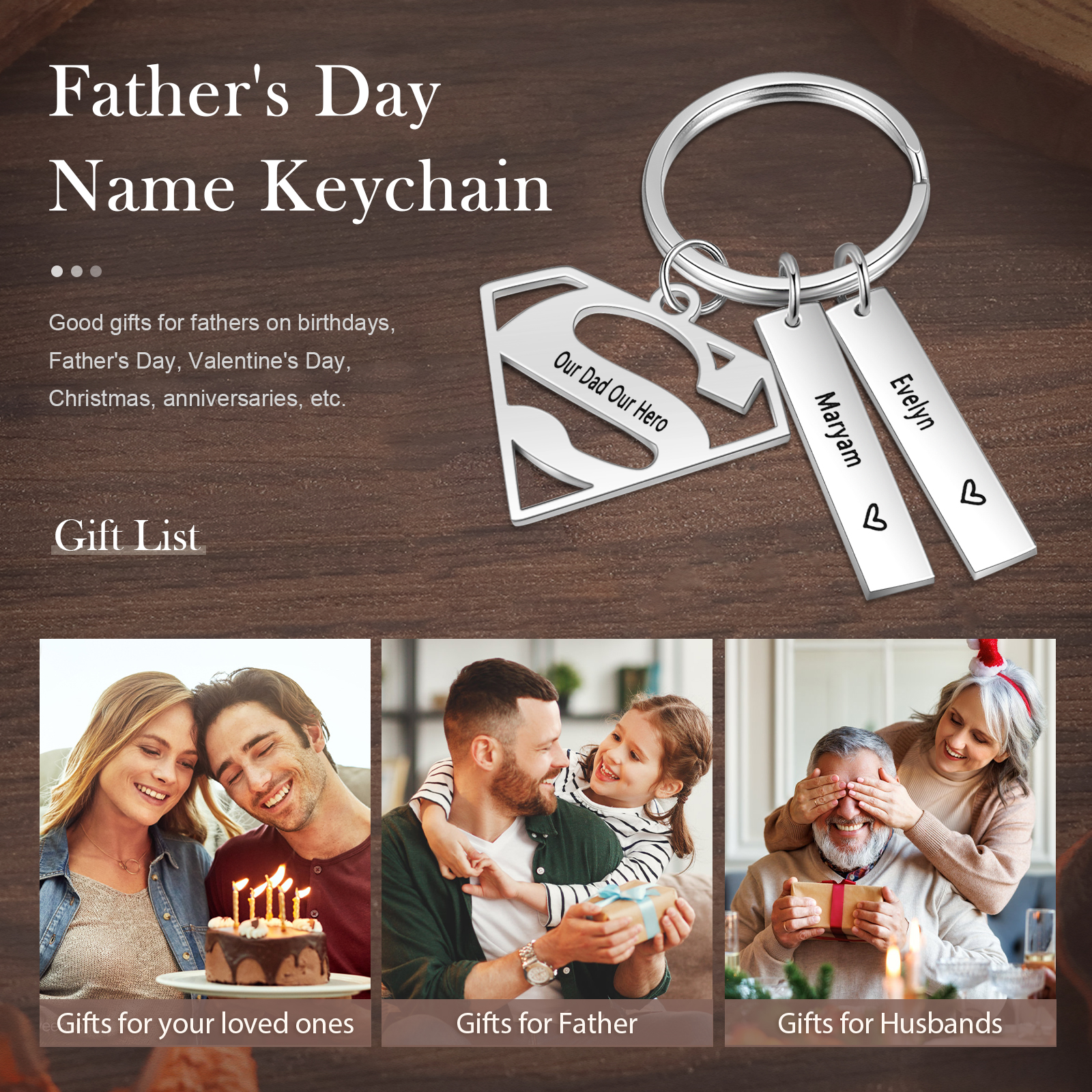 A mi papá - Llavero Superman con 2 nombres personalizados con texto-Jessemade ES