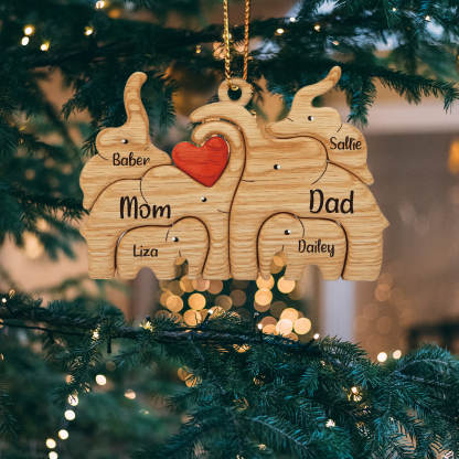 Navidad-Ornamento muñecos navideño de madera familia de elefantes 6 nombres personalizados adorno del árbol-Jessemade ES