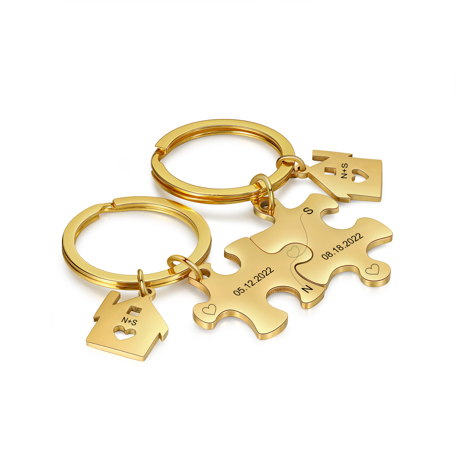 Llavero para pareja rompecabezas 2 letras personalizadas con fecha dije de casa-Jessemade ES