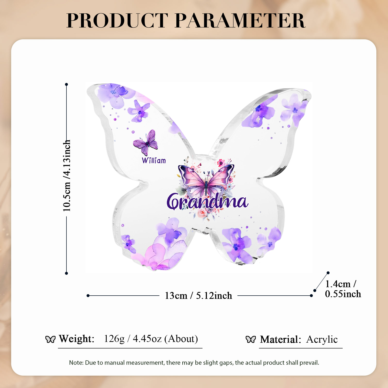 A mi mamá/abuela-Placa de acrílico "Mariposas" en forma de mariposa 1 nombre y 1 texto personalizados-Jessemade ES