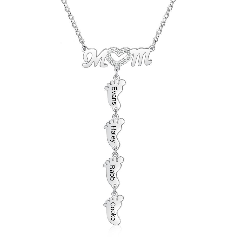 Collar "MoM" con colgante de huellas personalizadas con 4 nombres-Jessemade ES