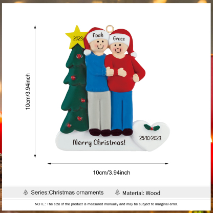 Navidad-Muñecos Ornamentos Navideños de Pareja 2 Nombres, Año, Fecha y Texto Personalizados Adorno de Madera-Jessemade ES