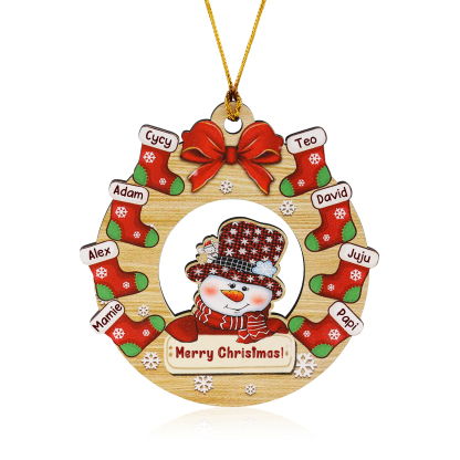 Navidad-Ornamentos Navideños de Madera Muñecos de Nieve y Calcetines 8 Nombres con Texto Personalizados-Jessemade ES