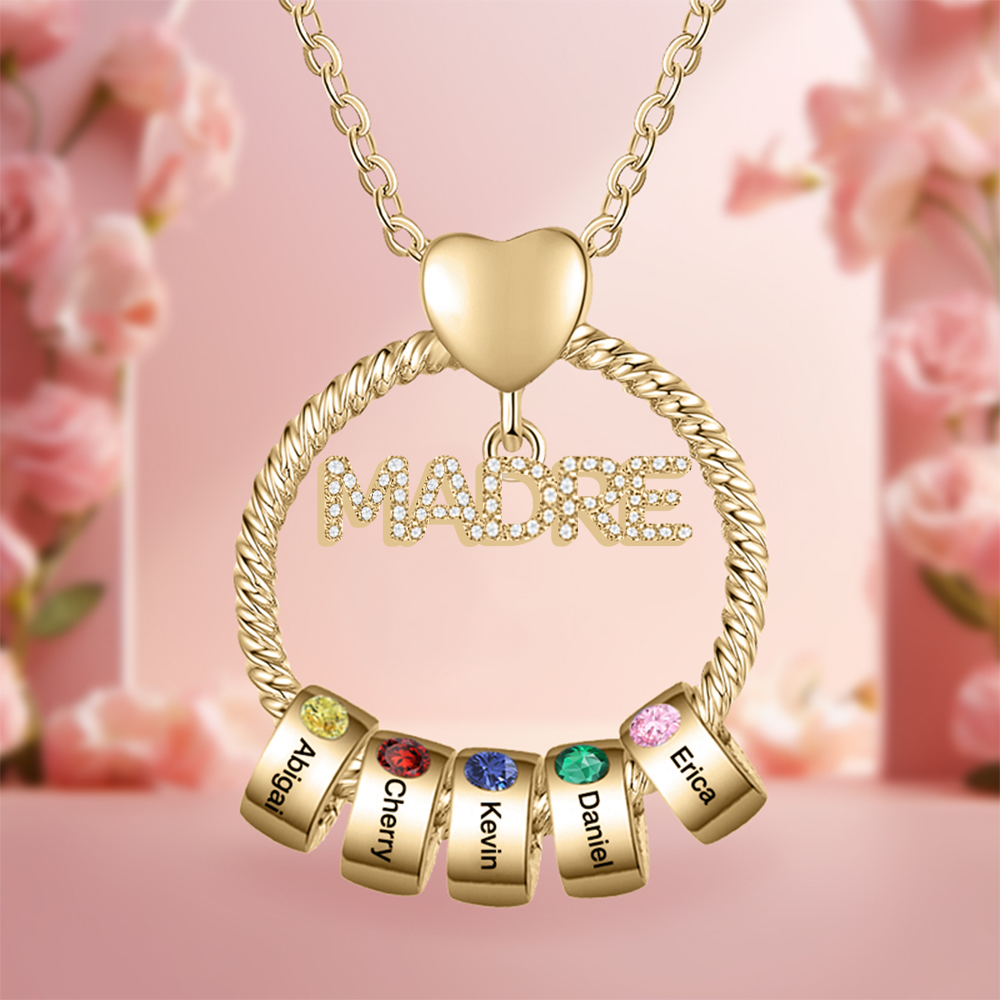 Navidad-Collar con colgante de "MADRE" con 5 nombres y 5 piedras de nacimiento personalizados | Jessemade