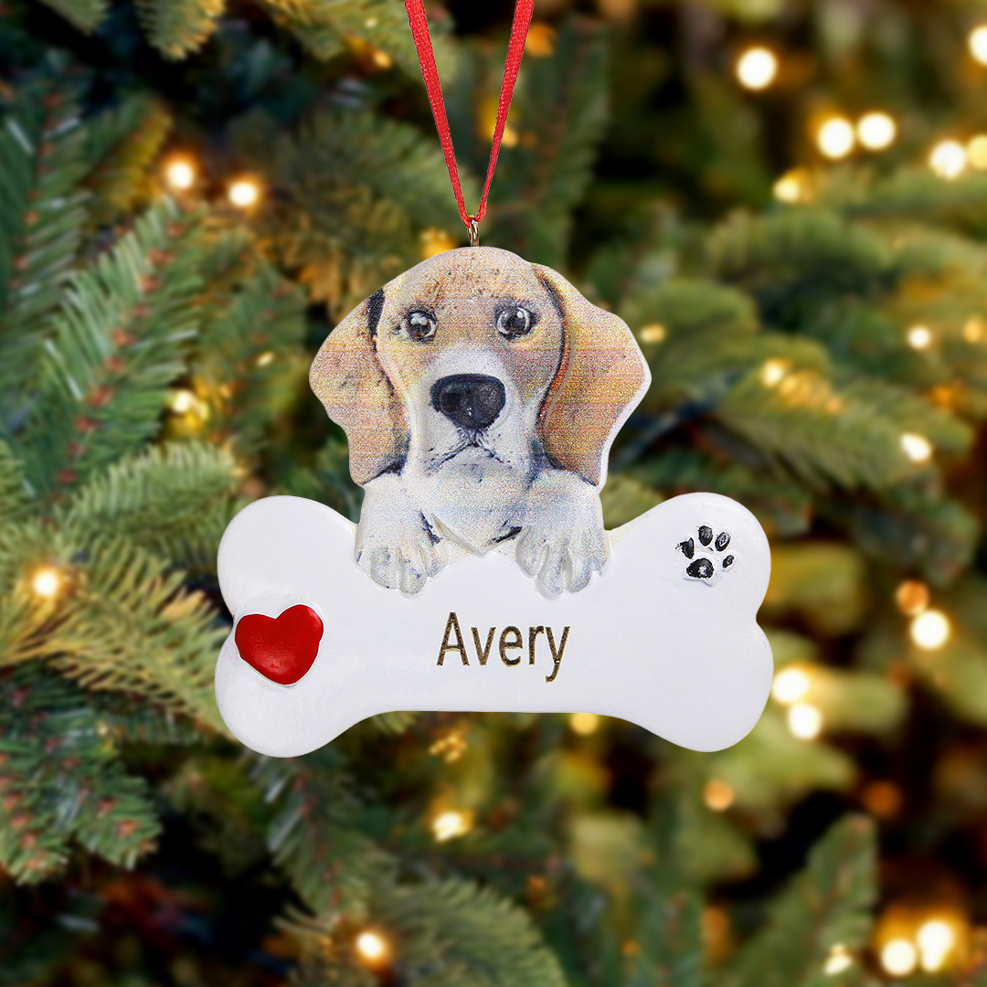 Navidad-Ornamento navideño de resina mascota perro Beagle 1 nombre personalizado adorno del árbol