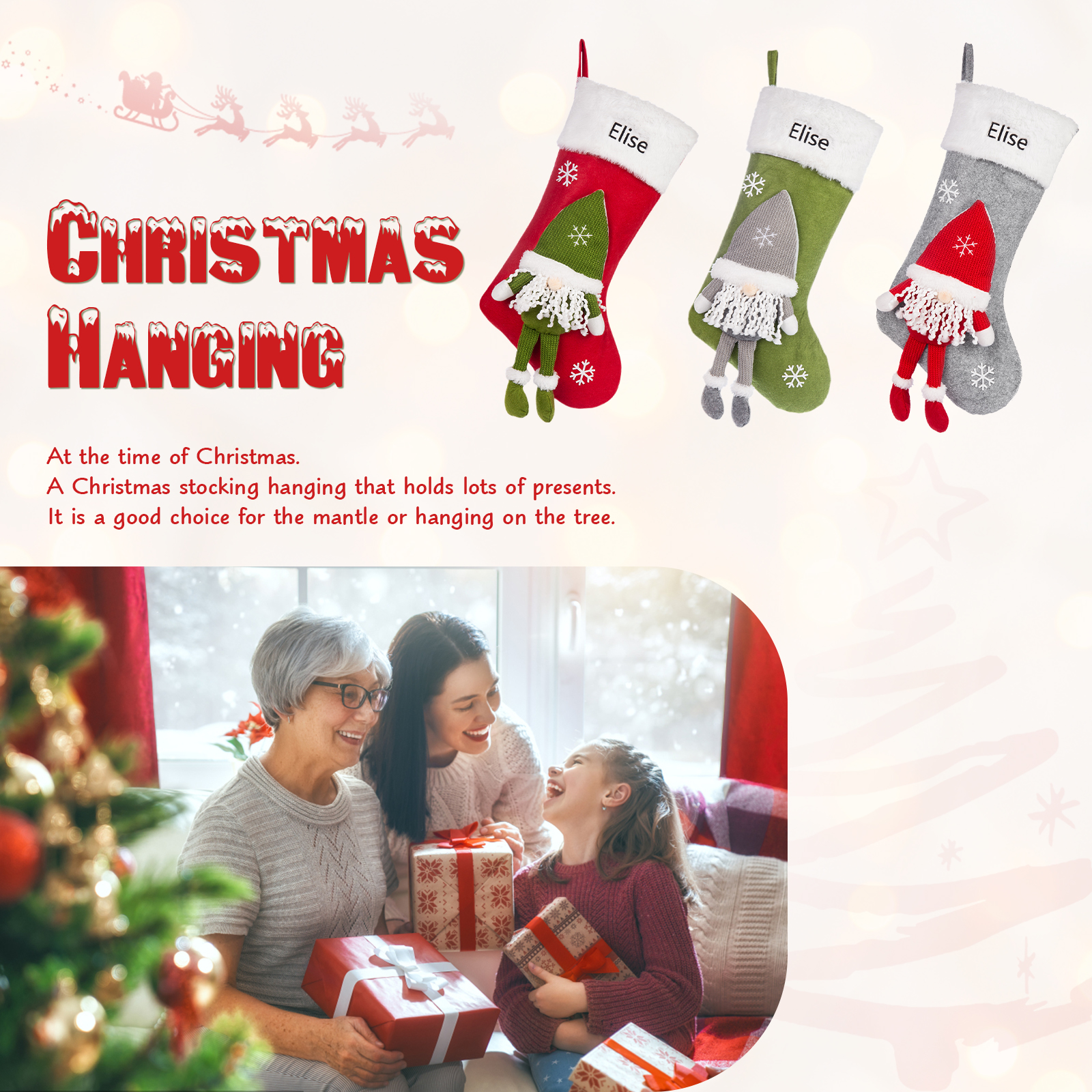Adornos de medias navideñas con muñeco de genio Bolsa de regalo 1 Nombre personalizado-Jessemade ES