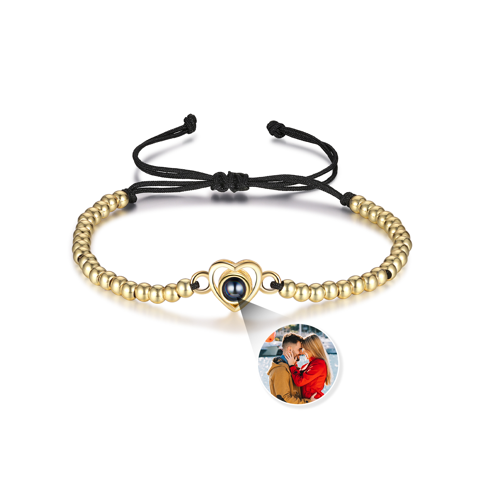 Pulsera con proyección de foto en color con dije de corazón pulsera de perlas ajustable-Jessemade ES