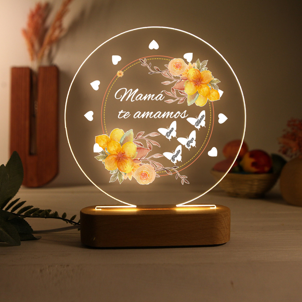 A mi mamá-Lámpara 3D Ilusión Luz de Noche Personalizada con 1-5 Nombres-Jessemade ES