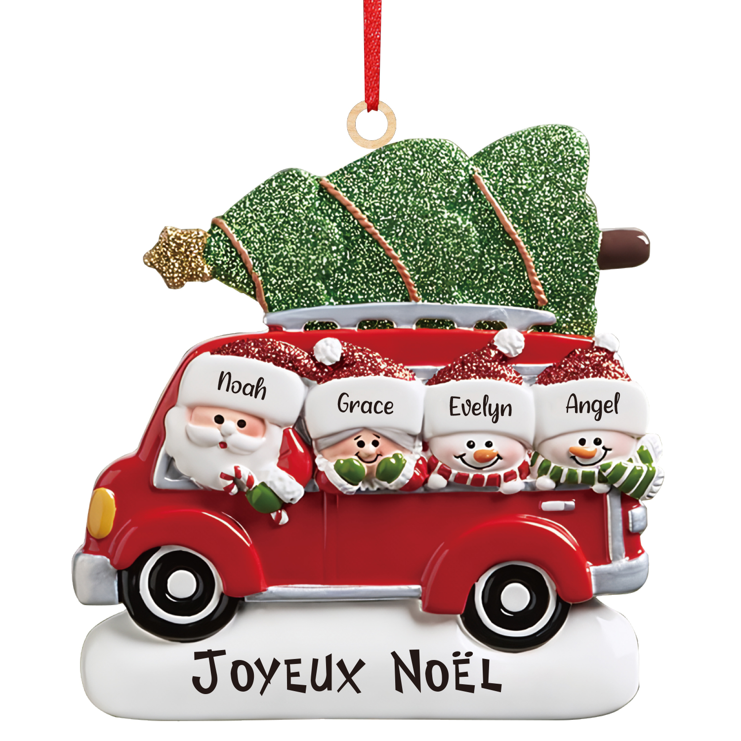 Navidad-Ornamento muñecos navideño de madera Papá Noel y niños texto y 4 nombres personalizados adorno del árbol-Jessemade ES