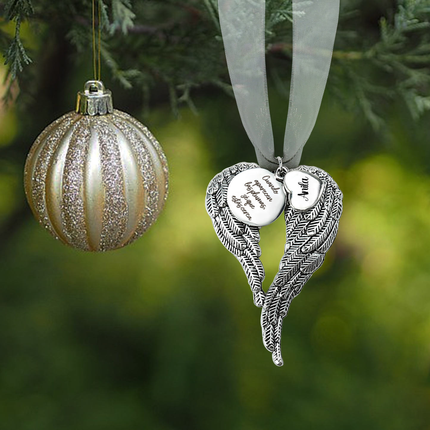 Adorno navideño de alas conmemorativo Adorno de Navidad 1 nombre personalizado 