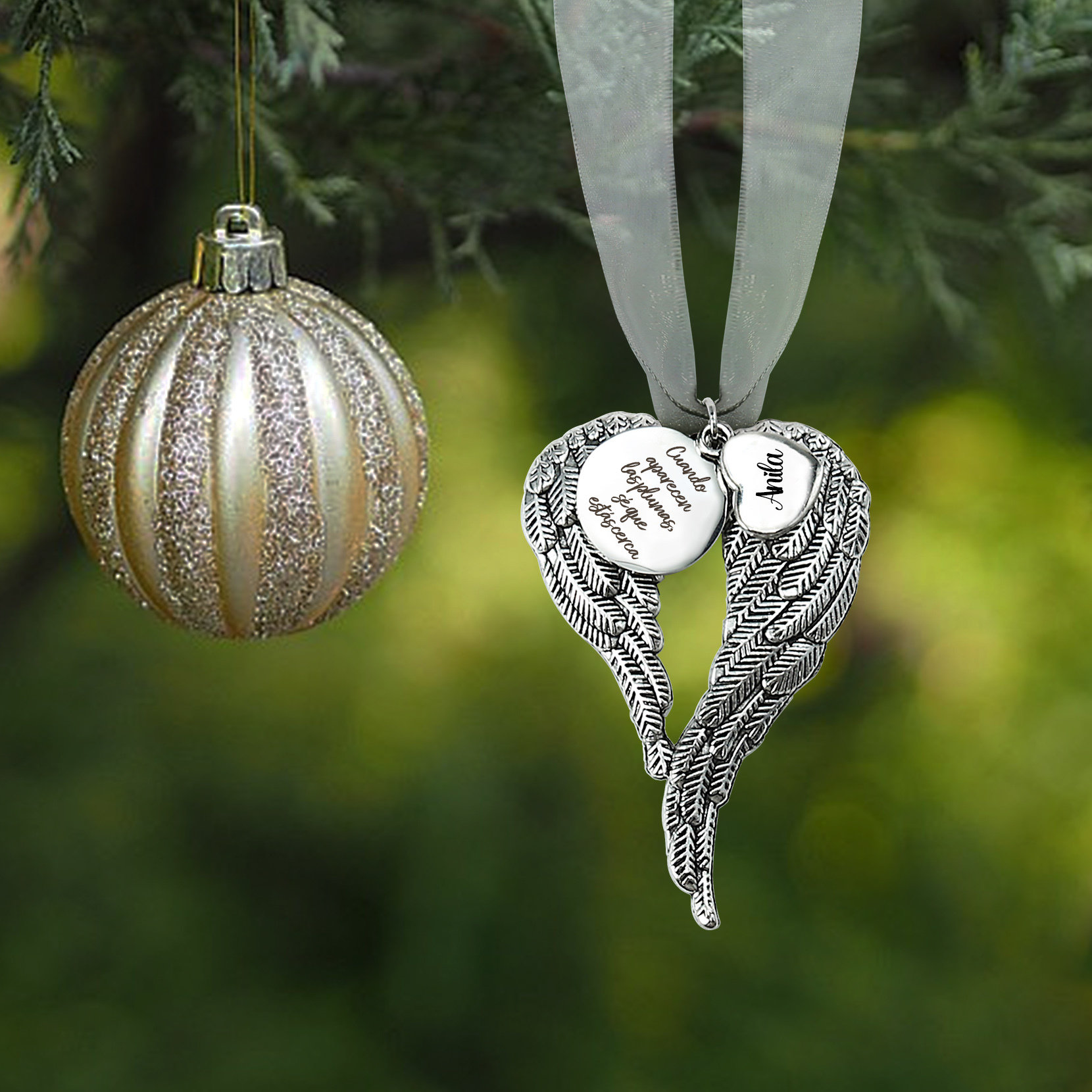 Adorno navideño de alas conmemorativo Adorno de Navidad 1 nombre personalizado 