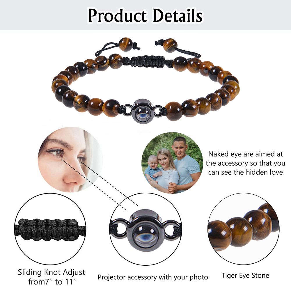 A mi papá-Pulsera de perlas con proyección de foto en color para hombre-Jessemade ES