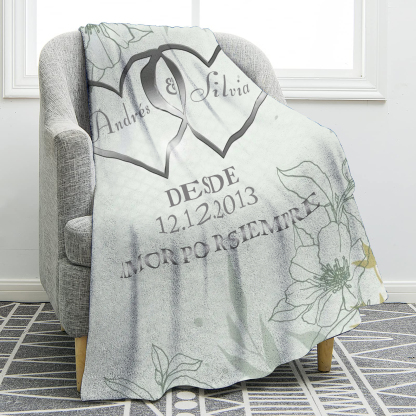 Pareja-Manta de buen calidad de corazones conectados personalizada con nombres, texto y fecha 4 colores-Jessemade ES