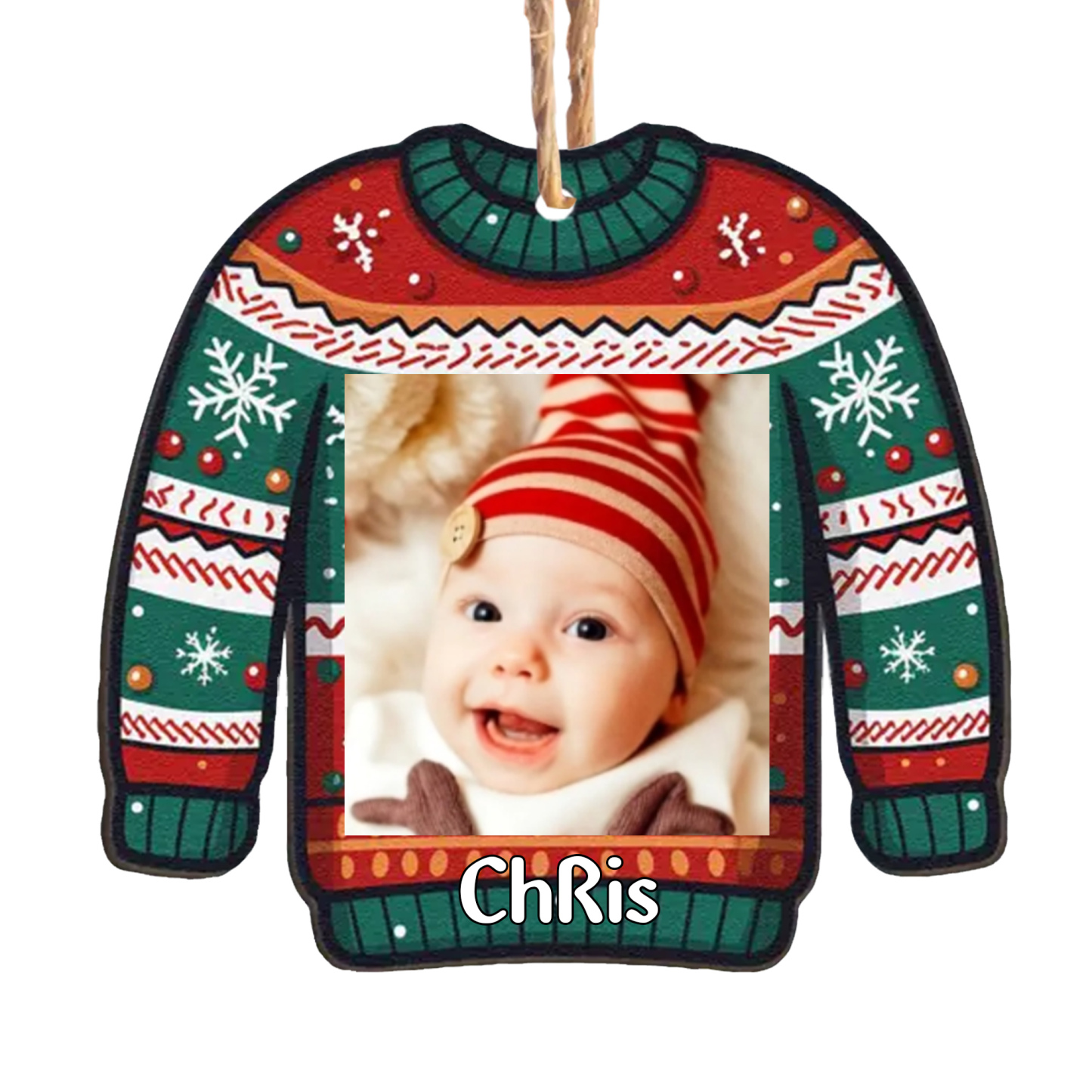 Navidad-Bebé Ornamento Navideño 1 nombre y foto personalizados en forma de suéter