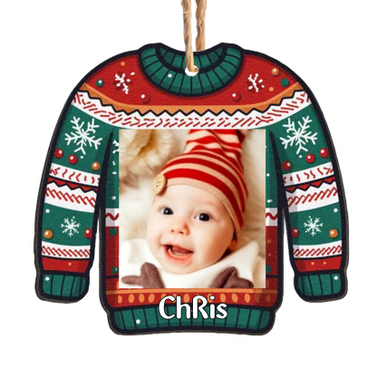 Navidad-Bebé Ornamento Navideño 1 nombre y foto personalizados en forma de suéter