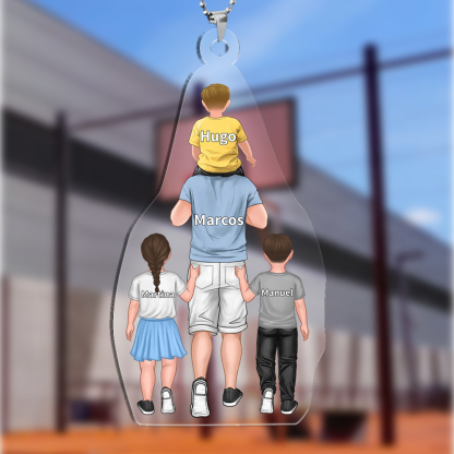 Llavero de acrílico papá y niños 1-4 nombres y personajes personalizados-Jessemade ES