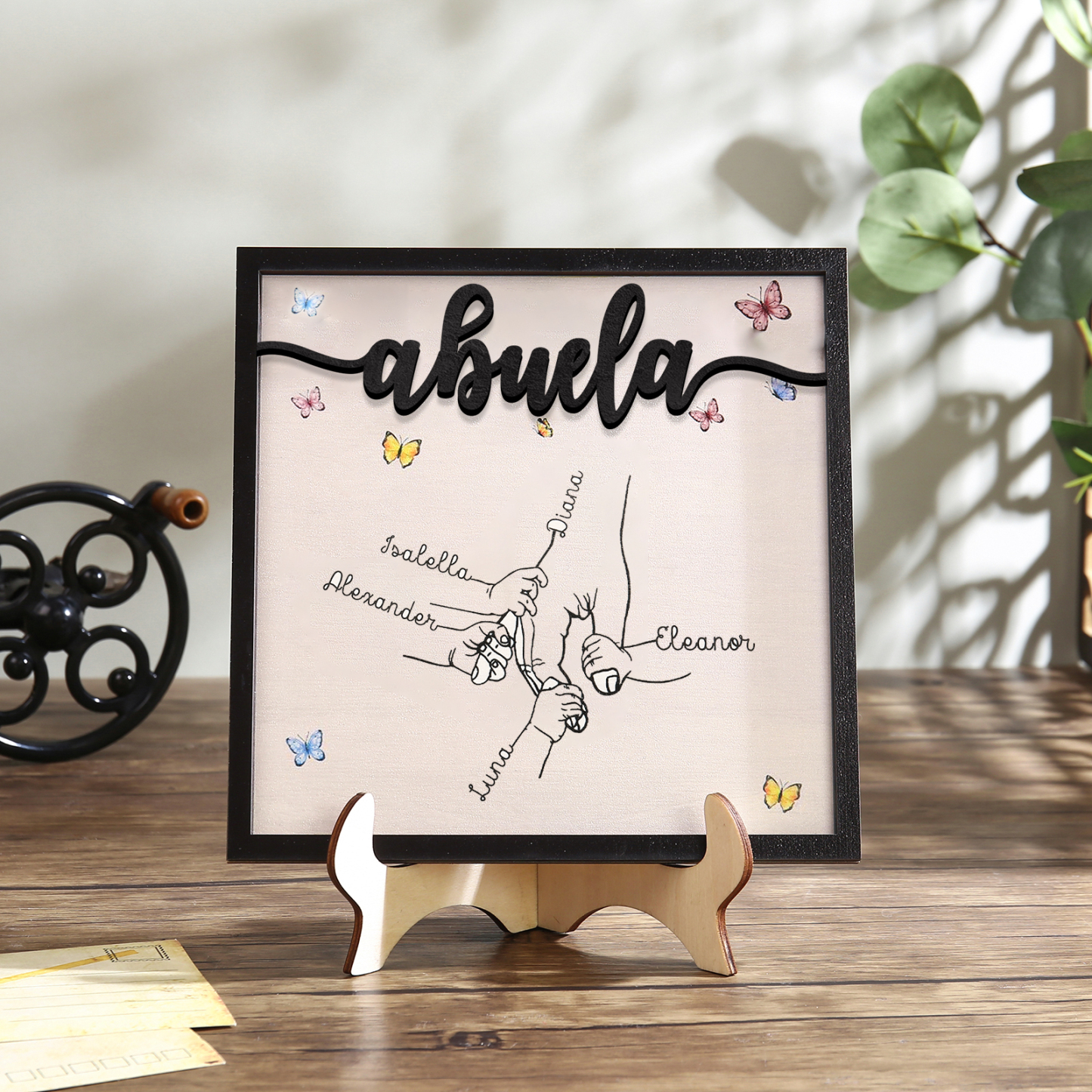 A mi abuela-Adorno 2-7 nombres personalizados decoración de madera mano con manitos-Jessemade ES
