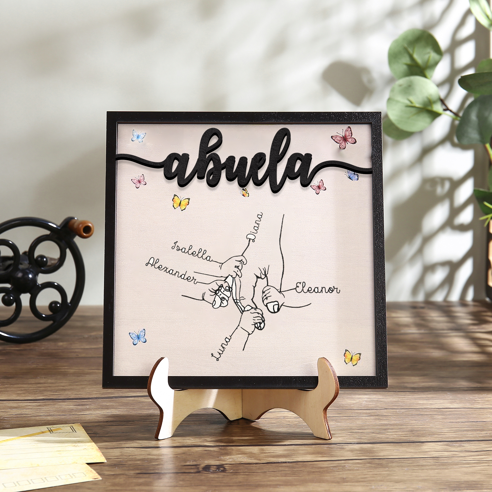 A mi abuela-Adorno 2-7 nombres personalizados decoración de madera mano con manitos-Jessemade ES