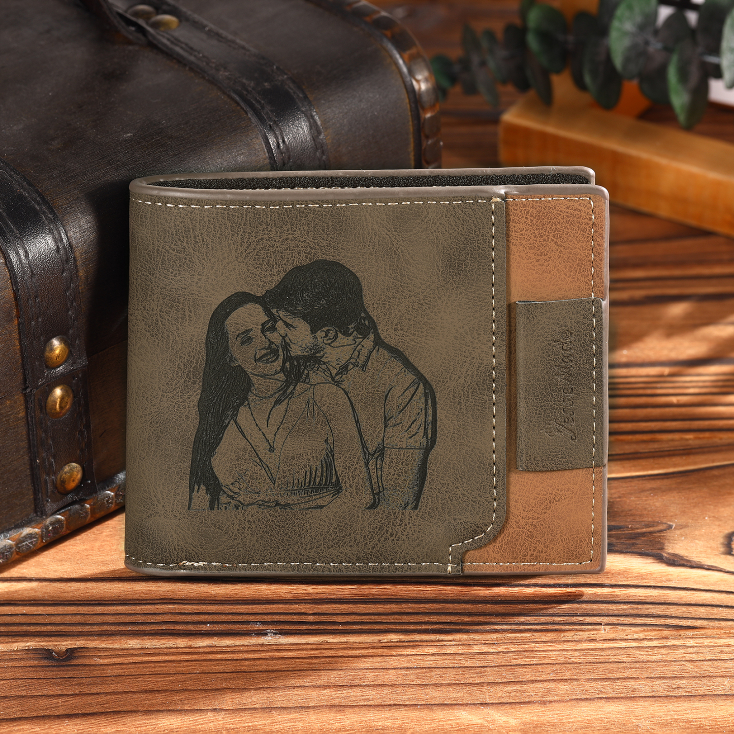 Cartera, billetera personalizada con 1 foto, 1 nombre y 1 letra monedero para hombre-Jessemade ES