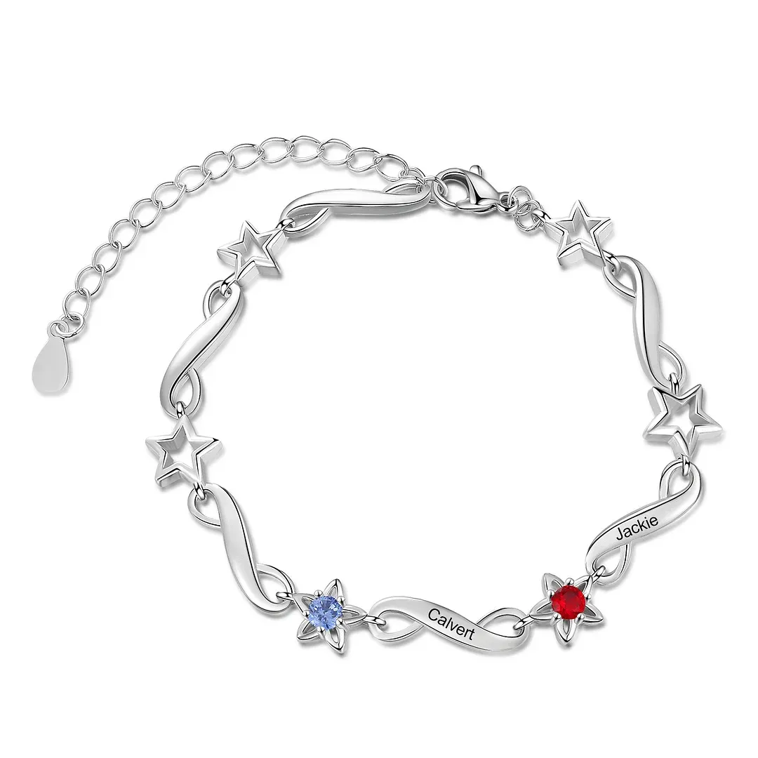 Pulsera para mujer de estrella e infinito personalizada con 2-7 nombres y piedras de nacimiento