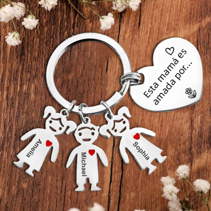 A mi mamá - Kit de regalo de cartera, llavero con "3 niños", tarjeta y caja nombre y flor de nacimiento personalizados | Jessemade