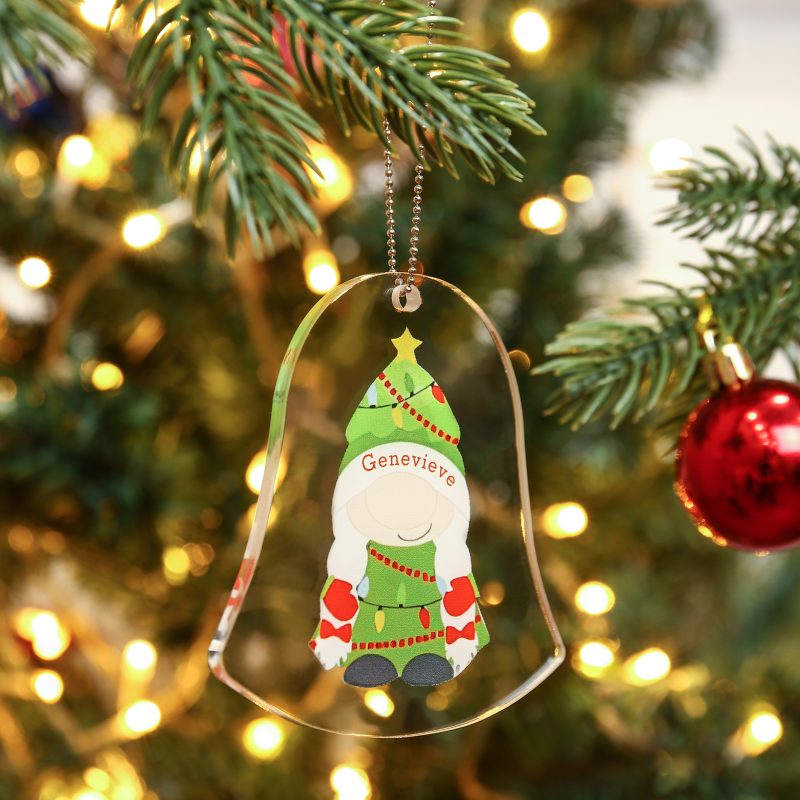 Navidad-Ornamento navideño de acrílico genios en forma de campanilla con 1 nombre personalizado
