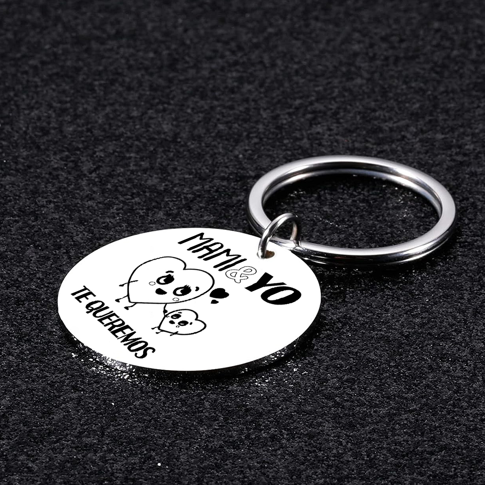 A mi papá-Llavero de placa redonda "MAMI&YO TE QUEREMOS" personalizado con 1 foto-Jessemade ES
