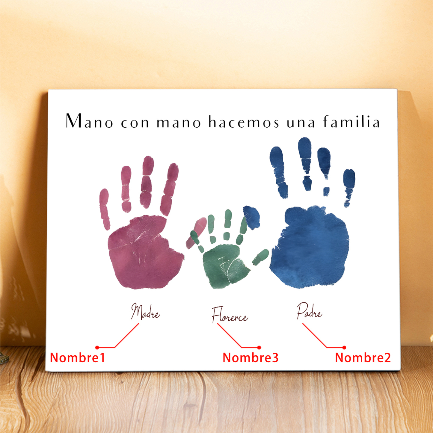 A familia - Lámina 3-5 nombres personalizados marco de madera huellas de mano-Jessemade ES