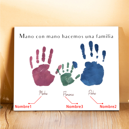 A familia - Lámina 3-5 nombres personalizados marco de madera huellas de mano-Jessemade ES