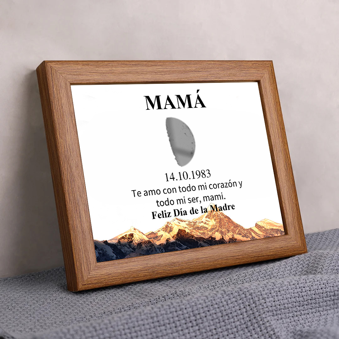 A mi mamá-Marco de luna del día que nació personalizado con fecha y texto con lámpara-Jessemade ES
