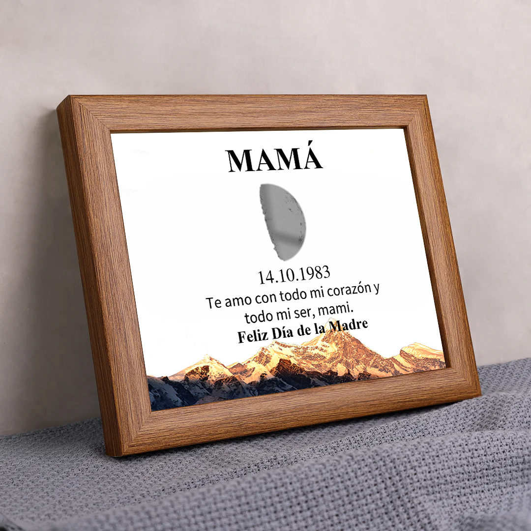 A mi mamá-Marco de luna del día que nació personalizado con fecha y texto con lámpara-Jessemade ES