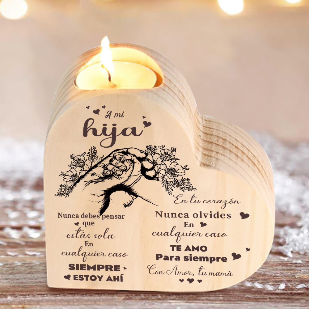 Candelero de corazón para hija de mamá de madera de corazón sin candela-Jessemade ES