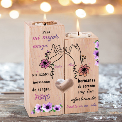 Candelero para amiga de madera de dos piezas sin candela con nombres personalizados-Jessemade ES