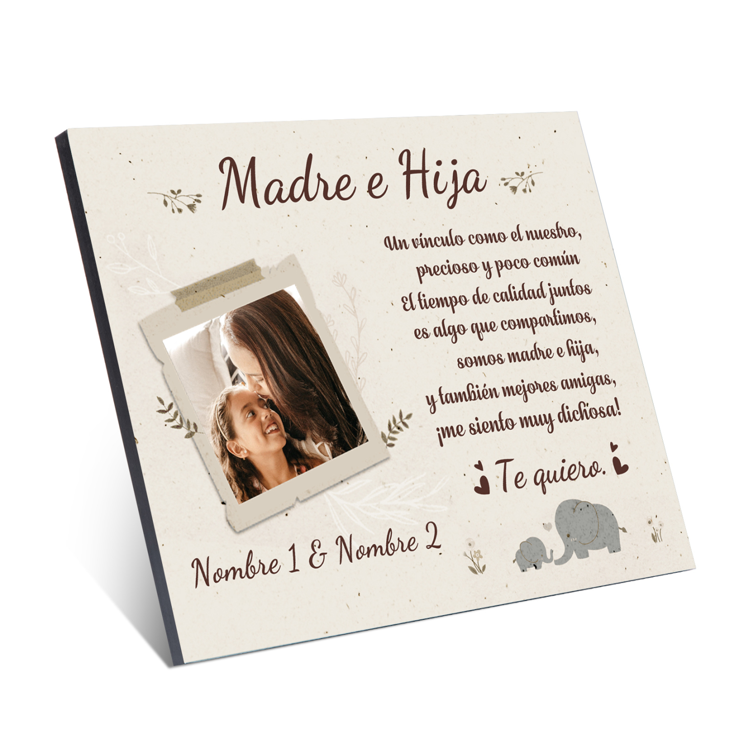 Madre e Hija-Lámina marco de madera 1 foto personalizada con texto