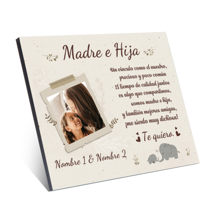 Madre e Hija-Lámina marco de madera 1 foto personalizada con texto