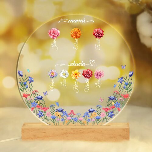 Abuela-Lámpara "al principio mamá, ahora abuela" 2-10 nombres y flores de nacimiento personalizados | Jessemade