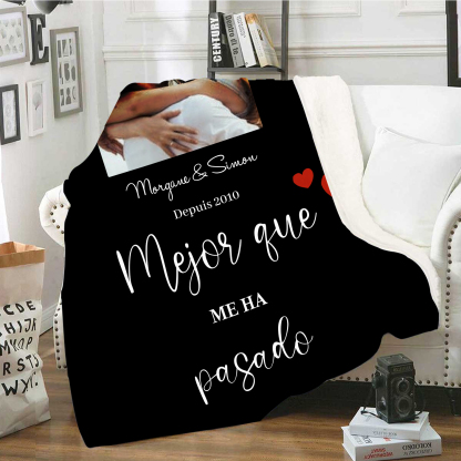 Pareja-Manta de buen calidad de foto personalizada con 2 textos-Jessemade ES