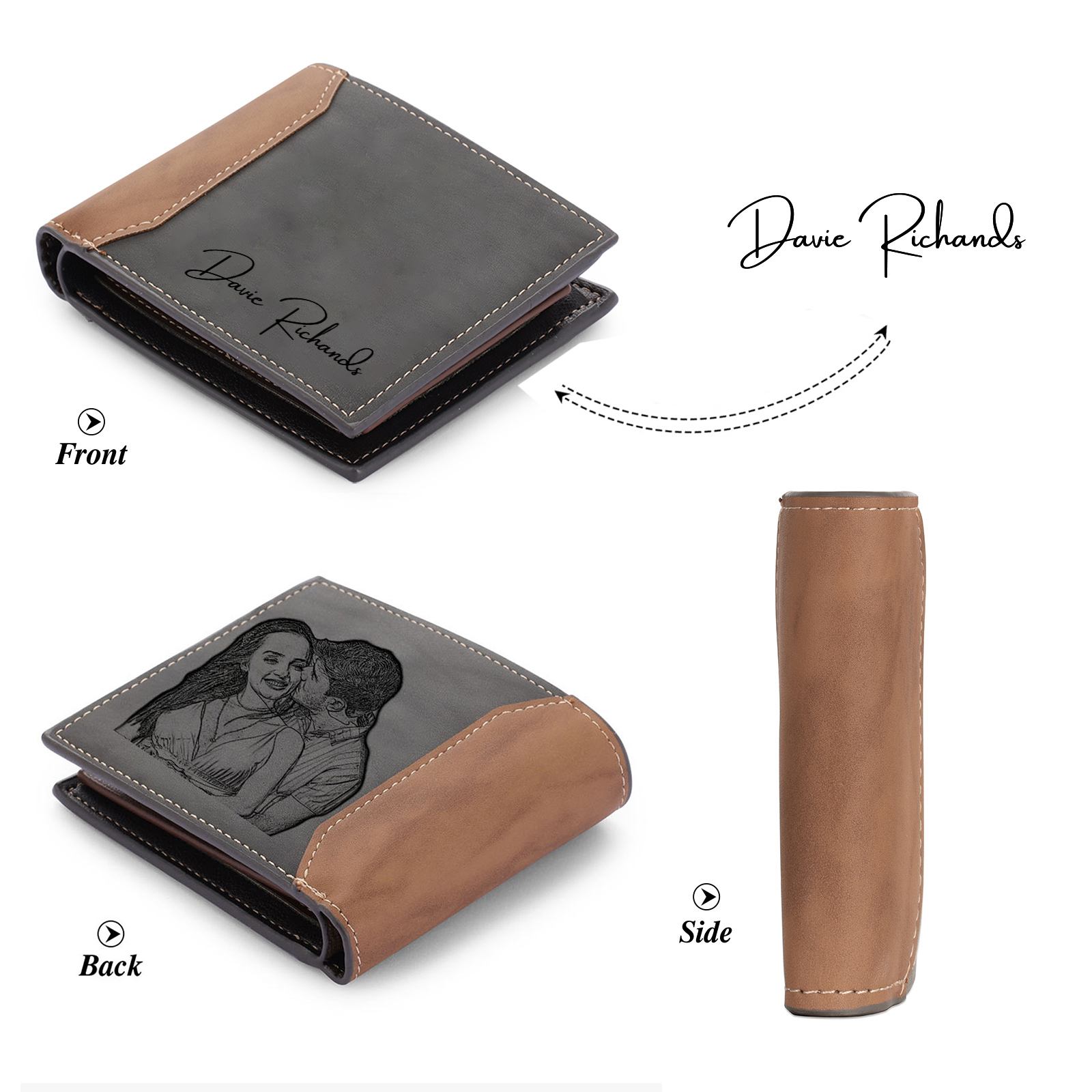 [Copy]Cartera, billetera personalizada con 1 foto, 1 nombre y 1 letra monedero para hombre