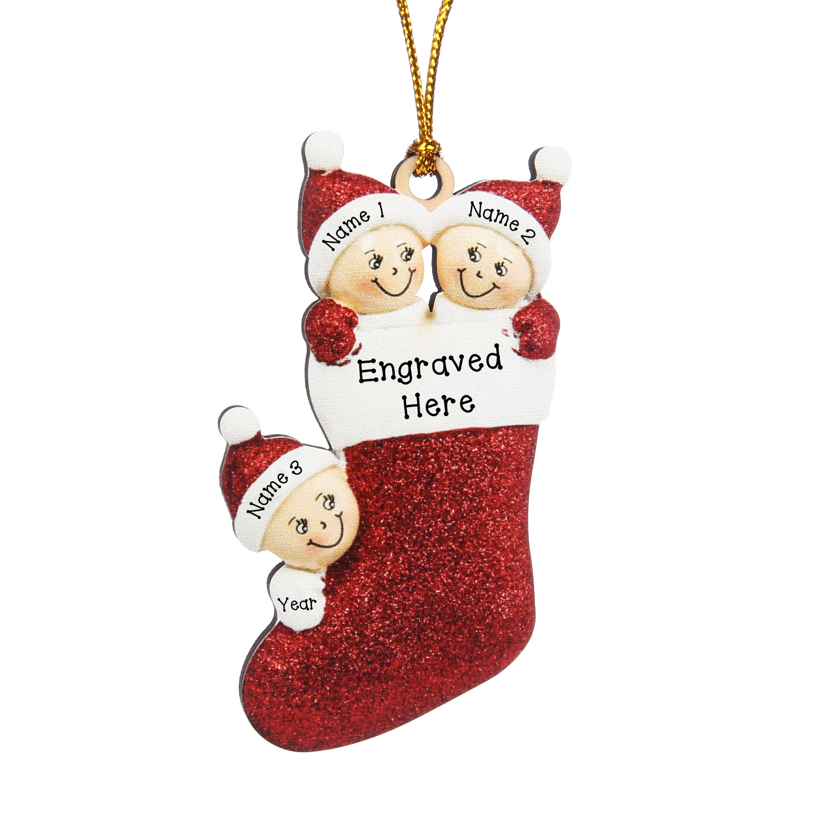Navidad-Ornamentos Navideños de Madera Calcetín 3 Nombres con Texto Personalizados