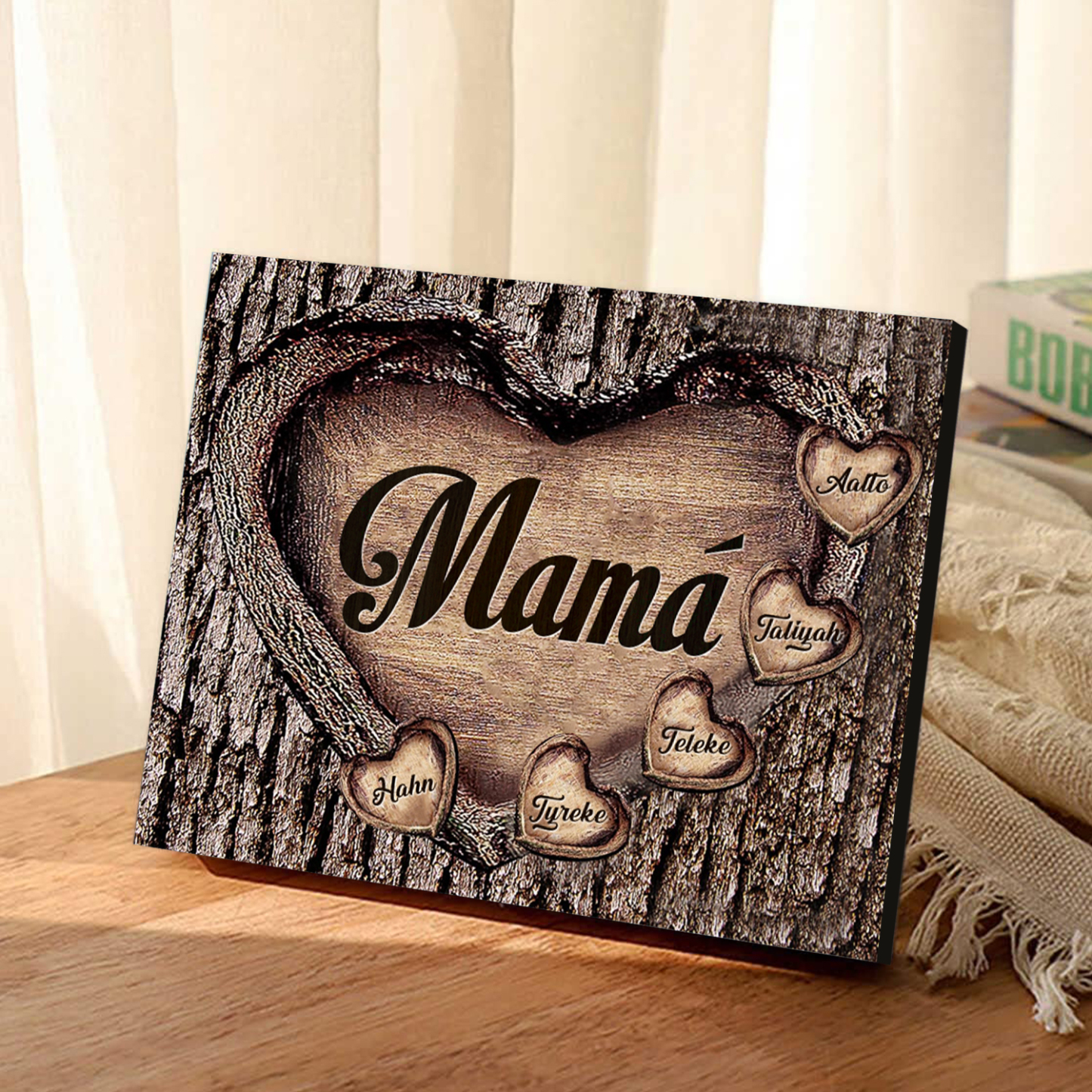 A mi mamá-Lámina marco de madera para mamá personalizado con 5 nombres-Jessemade ES