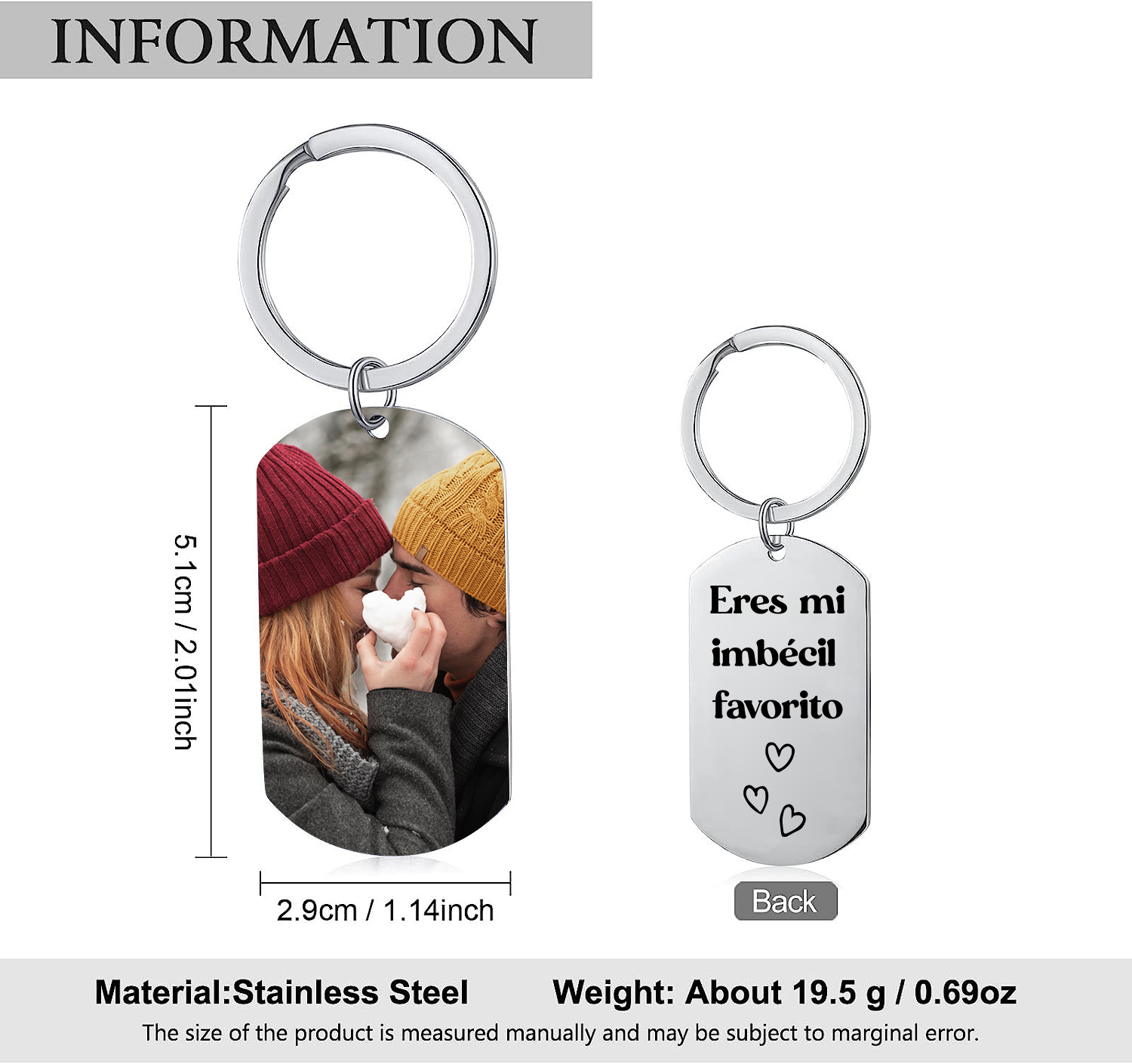 Llavero para pareja con frases personalizado con foto | Jessemade