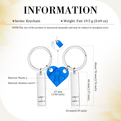 Llavero con piezas de corazón para pareja 2 letras personalizadas-Jessemade ES