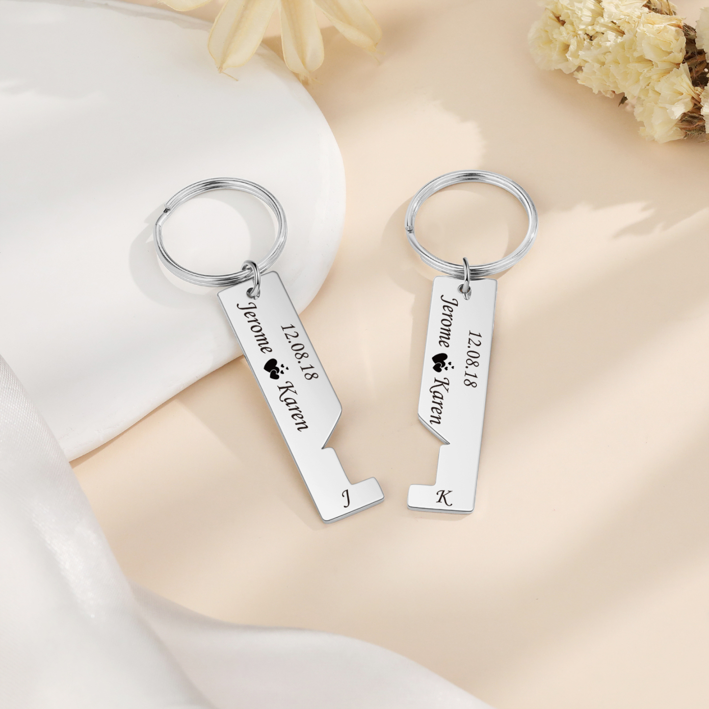 A mi querido-Llavero con casa encajada para pareja 2 nombres, 2 letras personalizadas con fecha-Jessemade ES