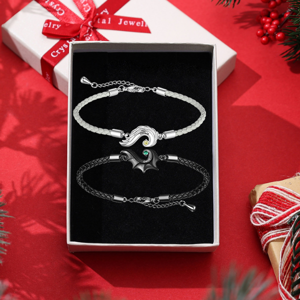 Caja Navidad-Pulsera de pareja 2 nombres personalizados con 2 piedras de nacimiento-Jessemade ES