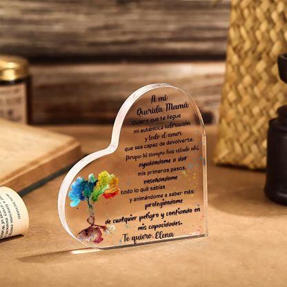 A mi mamá-Placa de acrílico en forma de corazón árbol y frases amorosos 1 nombre personalizado-Jessemade ES